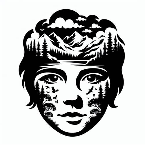 Monochromatic Stencil Design with Nature Scene Boy