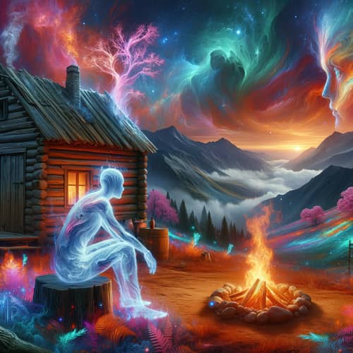 Realistic Cabin Overlooking Otherworldly Landscape | Enchanting Scene