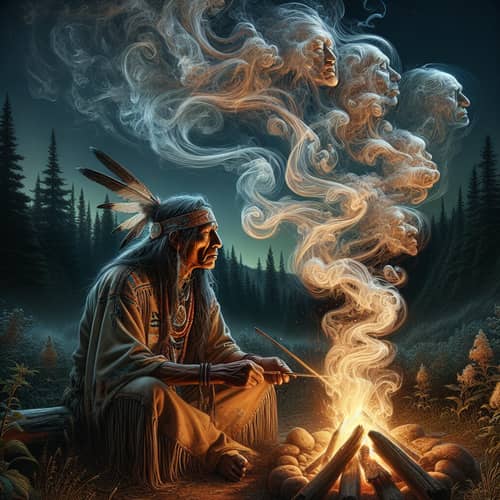 Native American Shaman Contemplating Campfire | Shamanism