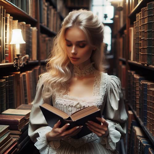 Curl Blond Woman Christine Daae Reading in Bookshop