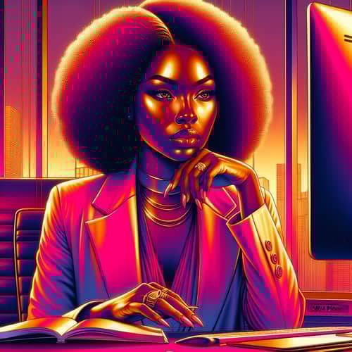 Stunning African Woman Illustration in Modern Office Setting