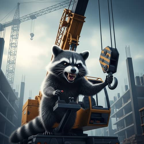 Angry Raccoon Operates Crane: Hilarious Image!