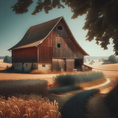 Rustic Barn in the Countryside: Weathered Charm and Tranquil Aura