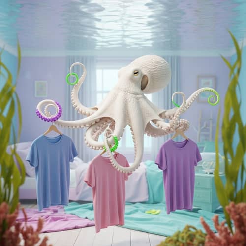 Colorful Octopus Fashion in a Pastel Bedroom