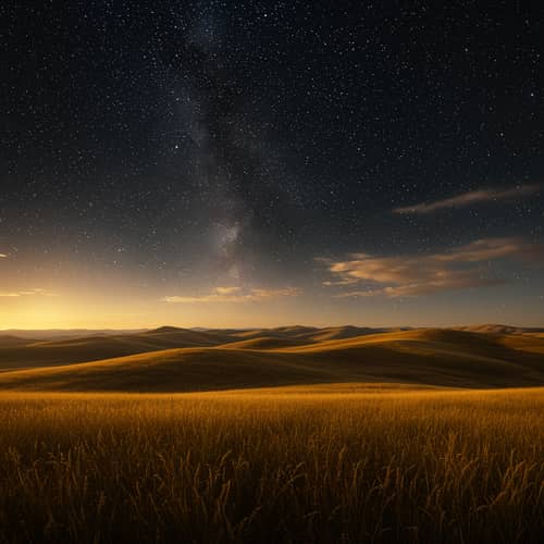 Rolling Golden Hills Under Starry Night Sky
