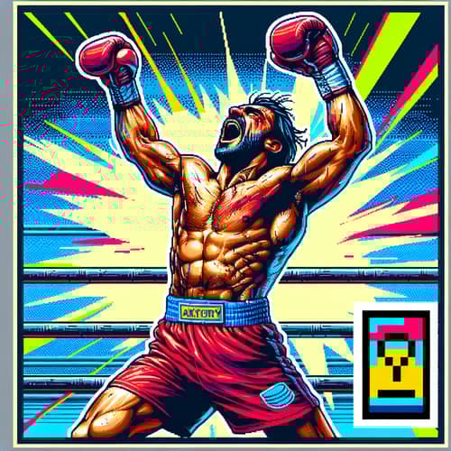 Triumphant Boxer Illustration with Comic Book Flair