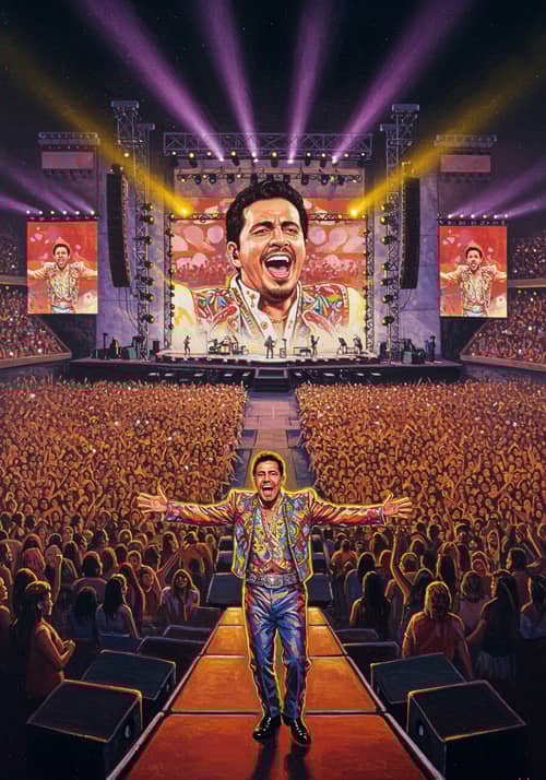 Vibrant Oil Painting of Latino Male Singer on Stage