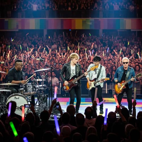 Live Performance by 4 Male Musicians on Stage