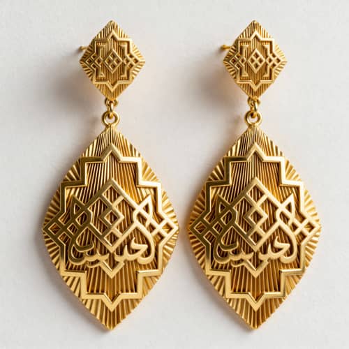 Gold Pleated Arabic Pattern Earrings