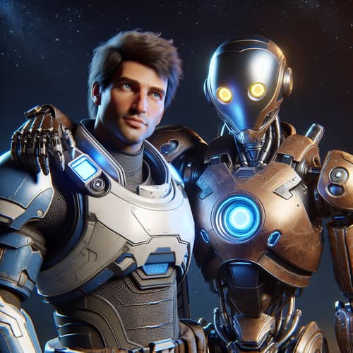 Futuristic Knight and Android Friendship Art