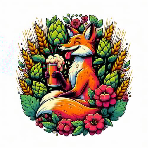 Craft Beer Label with Vibrant Fox Illustration