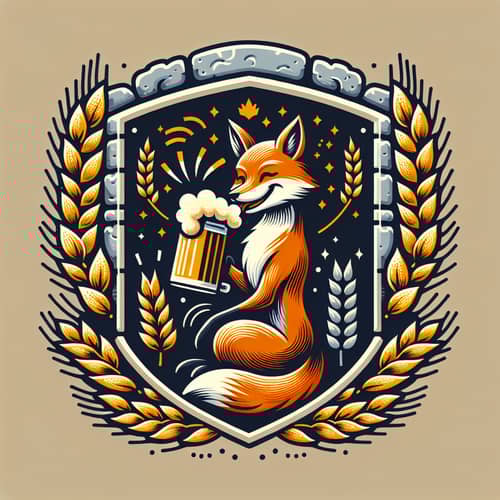 Craft Beer Brewery Coat of Arms with Celebrating Fox
