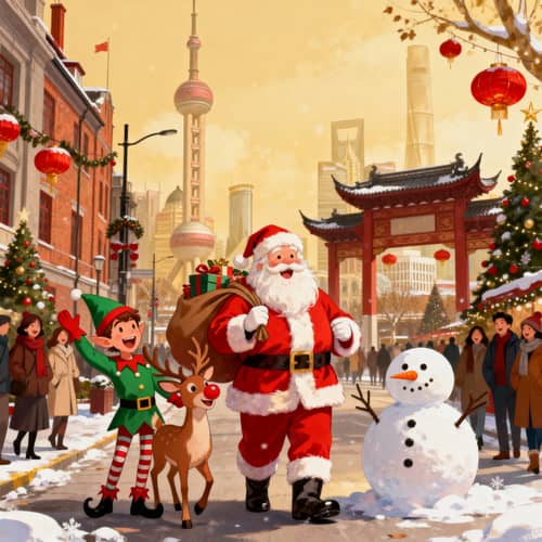 Santa Claus and Friends Enjoying Shanghai Fun Santa Claus and Friends Enjoying Shanghai Fun