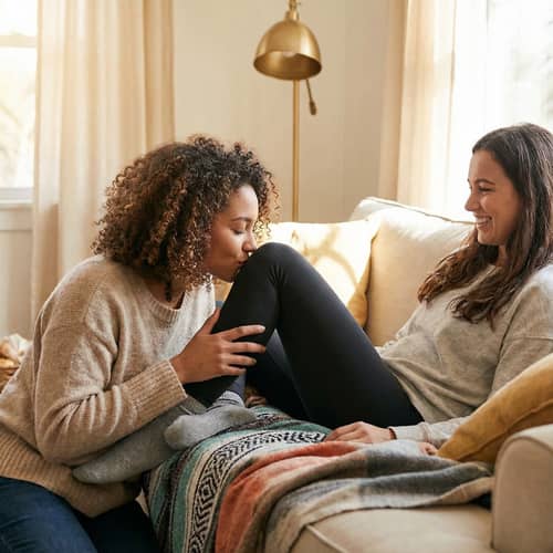 Intimate Moments: Woman Kissing Girlfriend's Legs