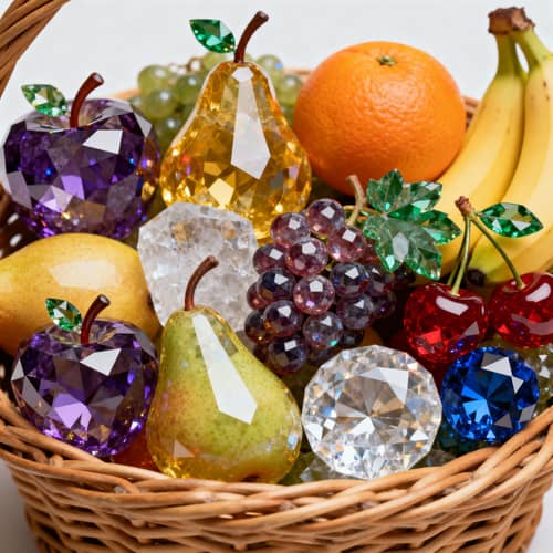 Gemstone Fruit Basket: Hyper-Realistic Crystal Art Gemstone Fruit Basket: Hyper-Realistic Crystal Art