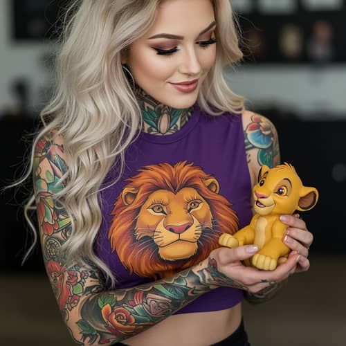 Tattoo Girl with Lion King Cub - Trendy Tattoo Art