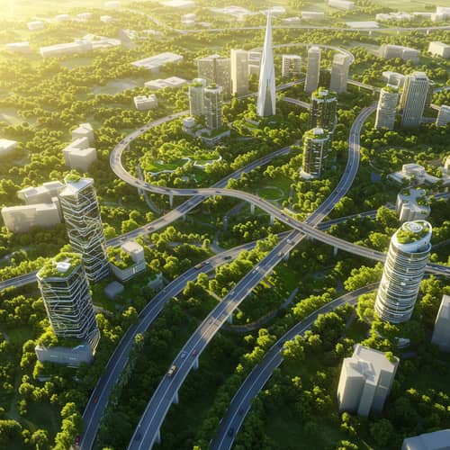 Futuristic Clean City with Green Spaces