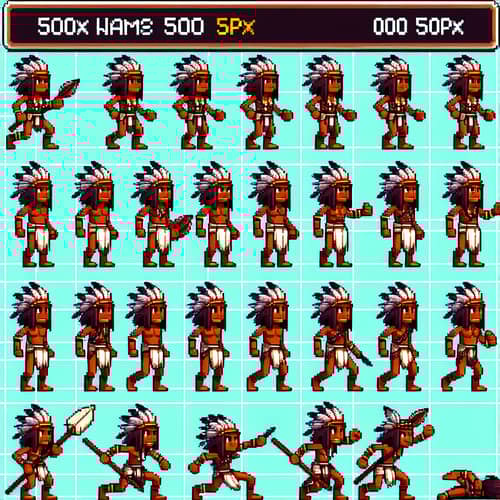 Brazilian Indigenous Warrior Pixel Art Sprite Sheet - RPG Character Design