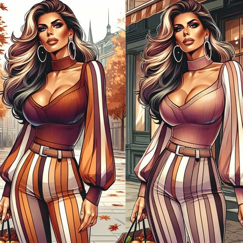 Modern Mature Beauty - Fashionable Striped Outfit Illustration