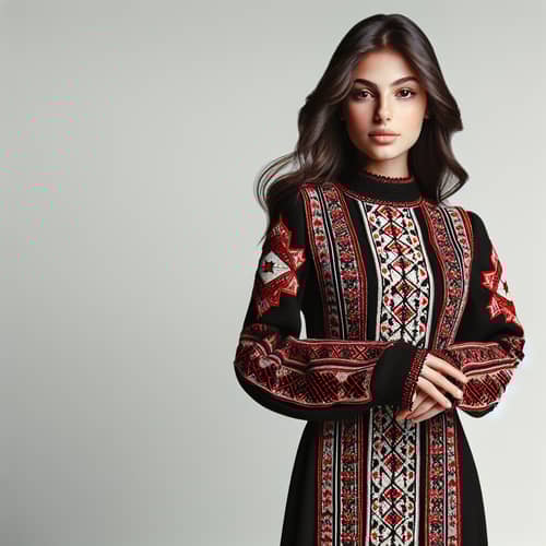 Palestinian Woman Traditional Clothing Black Dress with Red Cross Stitching