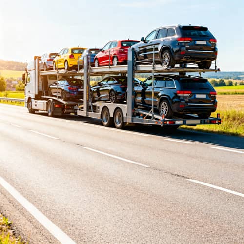 Vibrant Automobile Transporter on the Open Road