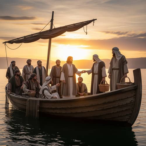 Jesus and His 12 Disciples Boarding the Boat Jesus and His 12 Disciples Boarding the Boat