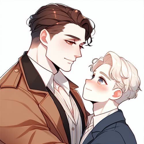 Romantic Anime Scene: Tall Handsome Man & Cute Dark-Skinned Partner