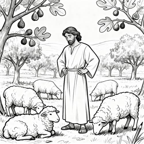 Black and White Cartoon of Prophet Amos for Coloring