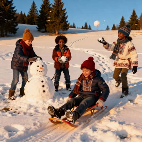 Multicultural Kids Enjoying Snow Fun Multicultural Kids Enjoying Snow Fun