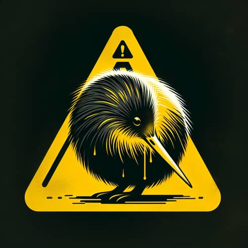 Warning Sign Style Kiwi Digital Painting in Black and Yellow