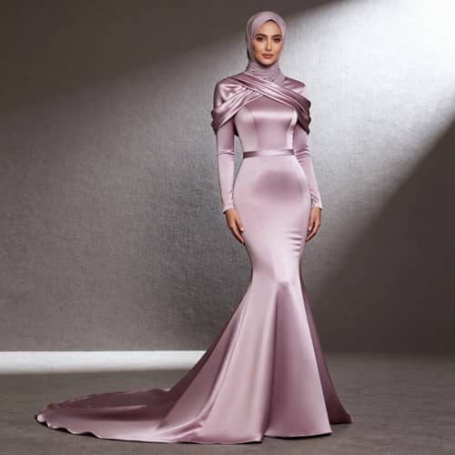 Elegant Satin Evening Gown in Pastel Mauve | Modest Style Elegant Satin Evening Gown in Pastel Mauve | Modest Style