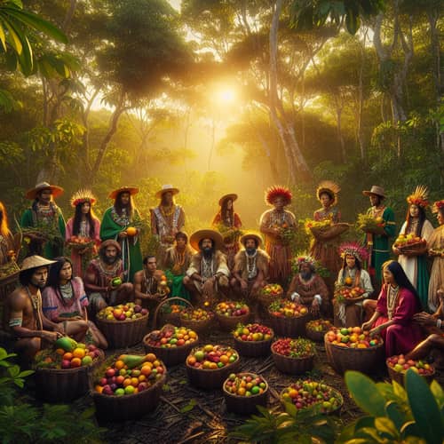 Indigenous People Gathering Fruits in Nature