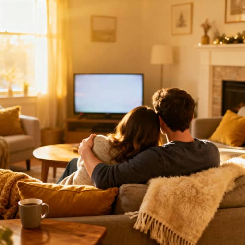 Cozy Couple Watching TV Together Cozy Couple Watching TV Together