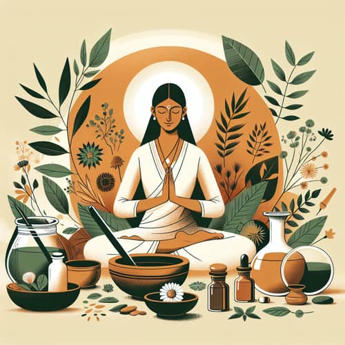 Traditional Ayurveda Concept: Serene Illustration in Warm Earthy Colors
