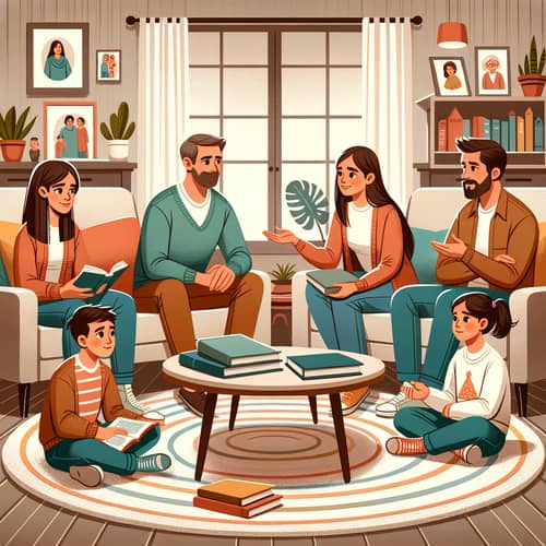 Family Emotional Management Activity in Cozy Living Room