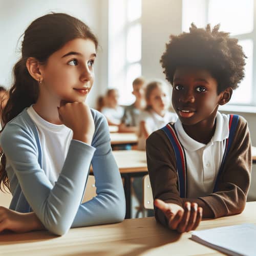 Young Girl and Boy Engage in Dynamic Conversation | Educational Scene
