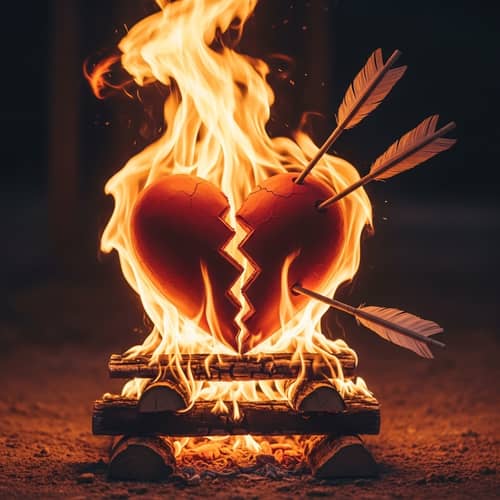 Broken Heart with Arrows on a Flame