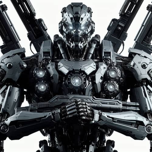Advanced Weaponry Metallic Robot - Futuristic Tech Marvel