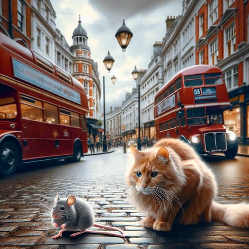 Cat and Mouse Walking Through London Streets