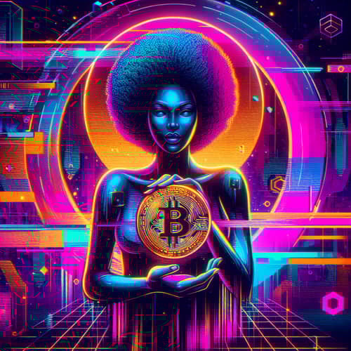Futuristic Afro-Caribbean Woman with Bitcoin Symbol | Digital Art