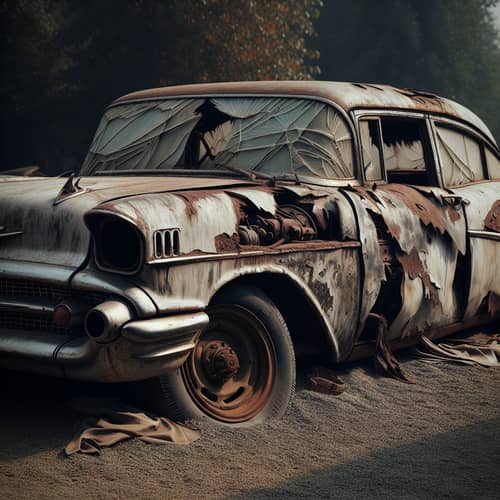 Weathered and Battered Car - Symbol of Time's Passage