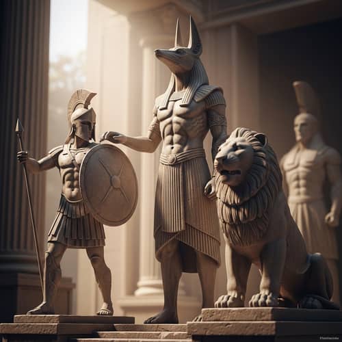 Anubis Statue Controlling Spartan & Lion Statue