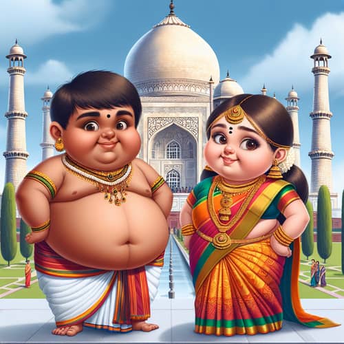 Colorful South Indian Kids with Taj Mahal Background