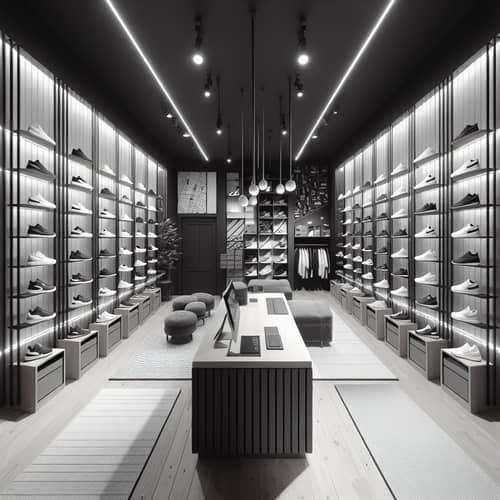 Black and White Sneaker Shop: Modern Interior Design