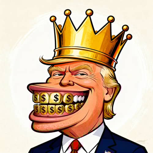 Donald Trump Caricature with Gold Crown & Teeth