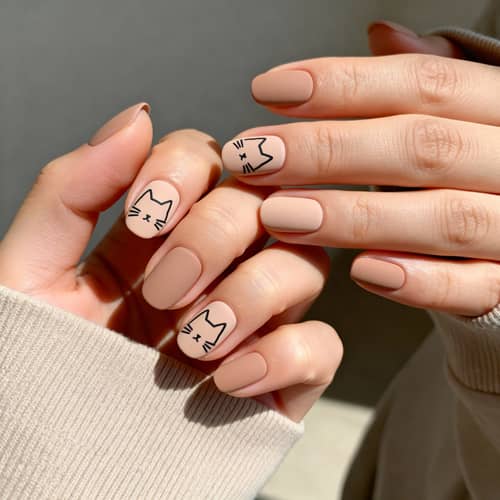 Cat-Themed Matte Nail Art Design Ideas
