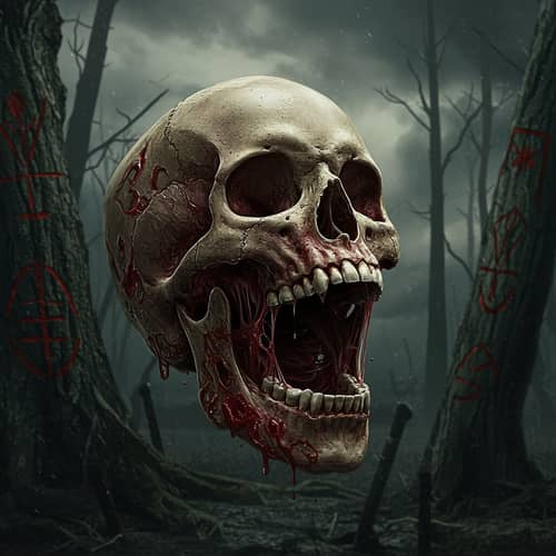 Skull Screaming in Dark Forest - Horror Art