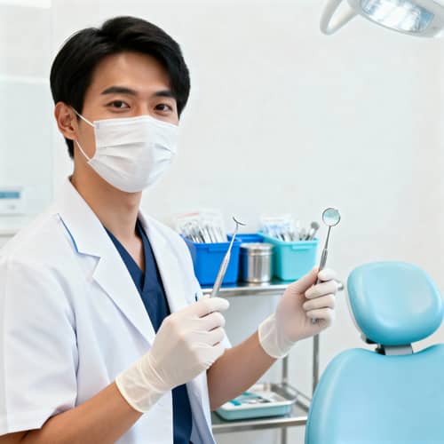 Professional Asian Dentist in a Clean Clinic Professional Asian Dentist in a Clean Clinic