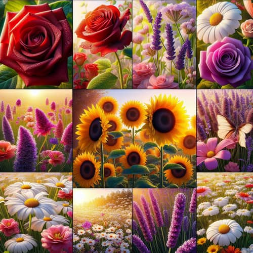 Stunning Floral Photography: Red Roses, Sunflowers, Lavender, White Daisies