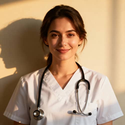 Caring Nurse Headshot in Medical Scrubs Caring Nurse Headshot in Medical Scrubs